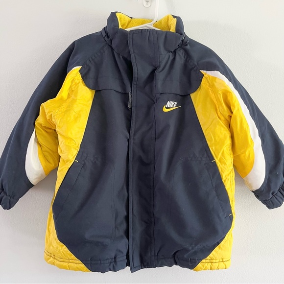 Nike Kids Winter Navy Blue Yellow Jacket with Double Closure Back Spell Out 3T - Picture 2 of 11